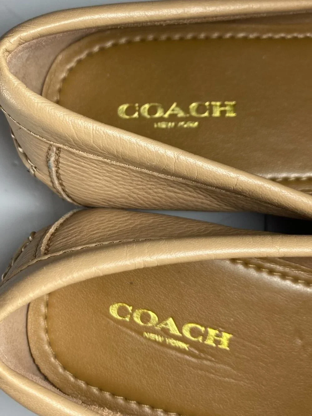 COACH Olive Pebble Grain Leather Driving Loafers Beechwood Tan 8.5M A7751 ($195)